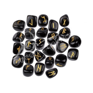 Polished Black Agate Rune Set