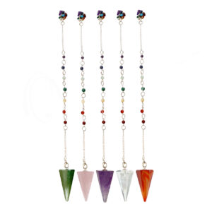 PENDULUM - HEXAGONAL MIXED STONES CHAKRA CHAIN WITH CHIPS 10"L