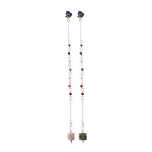 PENDULUM - PENTACLE ENGRAVED MIXED STONES CHAKRA CHAIN 10"L