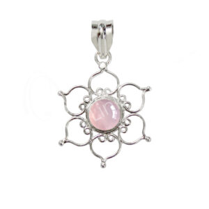 STERLING SILVER - PENDANT LOTUS ROSE QUARTZ 1.6"