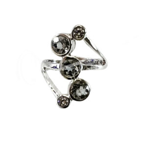 STERLING SILVER - RING, ADJUSTABLE 3 FACETED BLUE TOPAZES & 2 ZIRCONS 0.75"W