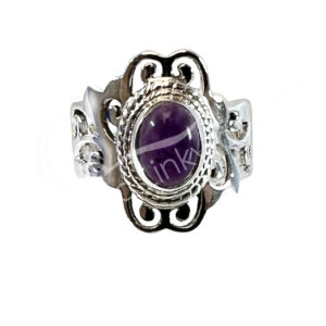 STERLING SILVER - RING, ADJUSTABLE BIG JALI OVAL AMETHYST 0.45"W