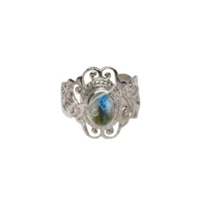 Jali Oval Labradorite Sterling Silver Adustable Ring
