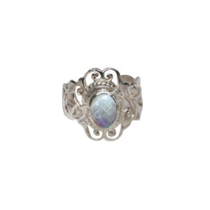 Jali Oval Rainbow Moonstone Sterling Silver Adustable Ring