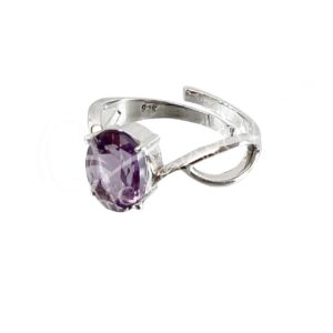 STERLING SILVER - RING, ADJUSTABLE FACETED OVAL AMETHYST