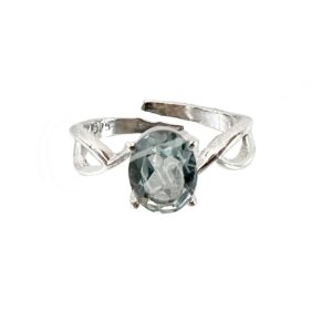 STERLING SILVER - RING, ADJUSTABLE FACETED OVAL BLUE TOPAZ