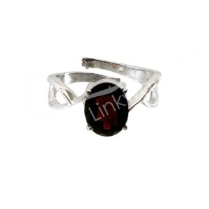 STERLING SILVER - RING, ADJUSTABLE FACETED OVAL GARNET