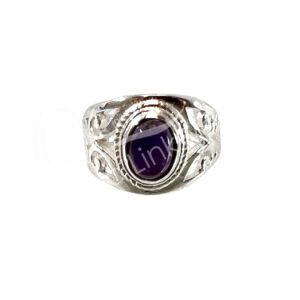 STERLING SILVER - RING, ADJUSTABLE OVAL JALI AMETHYST