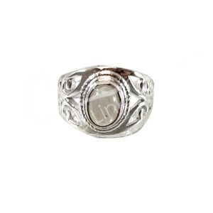 STERLING SILVER - RING, ADJUSTABLE OVAL JALI RAINBOW MOONSTONE