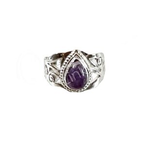 STERLING SILVER - RING, ADJUSTABLE PAN JALI TEARDROP AMETHYST
