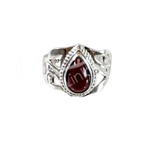 STERLING SILVER - RING, ADJUSTABLE PAN JALI TEARDROP GARNET