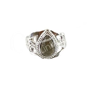 STERLING SILVER - RING, ADJUSTABLE PAN JALI TEARDROP LABRADORITE