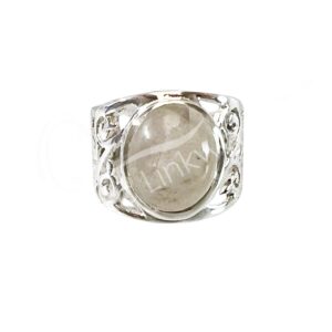 STERLING SILVER - RING BIG OVAL CABOCHON RAINBOW MOONSTONE ADJUSTABLE 0.5"W