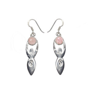 STERLING SILVER - EARRINGS GODDESS ROSE QUARTZ 1.75"