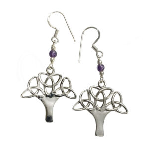 STERLING SILVER - EARRINGS TRIQUETRA TREE AMETHYST 2"