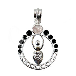 STERLING SILVER - PENDANT GODDESS WITH MOON PHASES ROSE QUARTZ 2.17"L