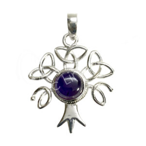 STERLING SILVER - PENDANT TRIQUETRA TREE AMETHYST 1"W X 1.5"H