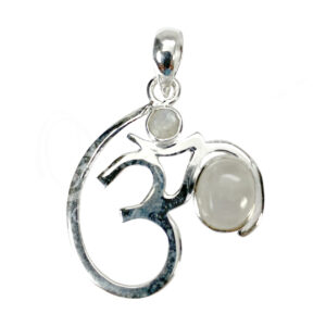 STERLING SILVER - PENDANT OM WITH 2 STONES RAINBOW MOONSTONE 1.25"W X 1.5"H