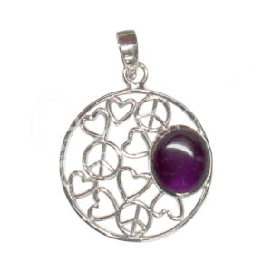 STERLING SILVER - PENDANT PEACE &  LOVE AMETHYST 1.6"