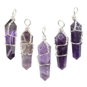 PENDANT - WIRE WRAP AMETHYST (PK 5) 1.5-1.75"