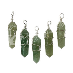 PENDANT - WIRE WRAP AVENTURINE, GREEN (PK 5) 1.5-1.75"