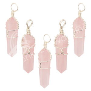 PENDANT - WIRE WRAP ROSE QUARTZ (PK 5) 1.5-1.75"