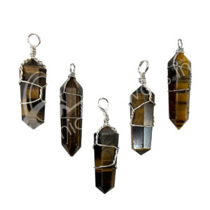 PENDANT - WIRE WRAP TIGER EYE (PK 5) 1.5-1.75"