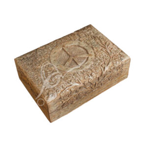 Peace Sign Woox Box with Red Velvet Lined
