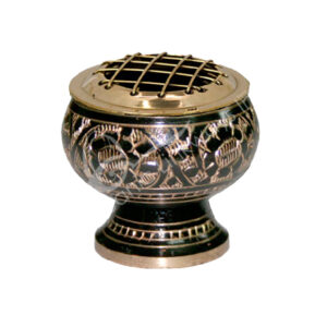 Black Brass Bowl Incense Holder with Grid