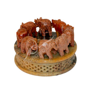 Soapstone 8 Elephants ring Undercut Figurine