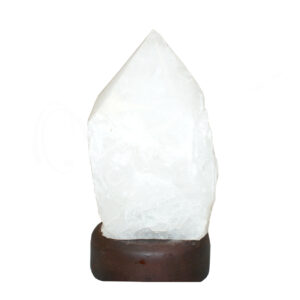 Crystal Quartz Top Polished Point on Wood Base No Cord