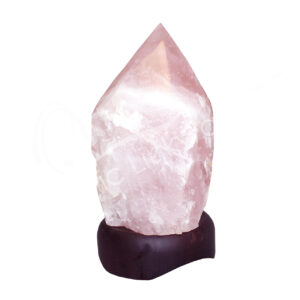 Rose Quartz Top Polished Point Lamp on Wood Bse No Cord