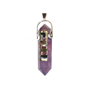 Amethyst with Tourmalines Faceted Double Terminated Point Pendant 2-2.25"