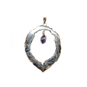 Agate Slice with Amethyst Hanging Point Pendant 1.75-2.5"