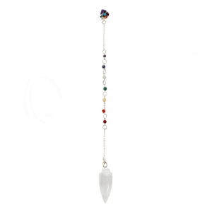 PENDULUM - TEARDROP SELENITE CHAKRA CHAIN 10"L
