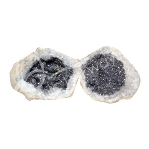 GEODE - CALCITE, WHITE CRACKED WITH GALENA (PAIR) 3.5-4"