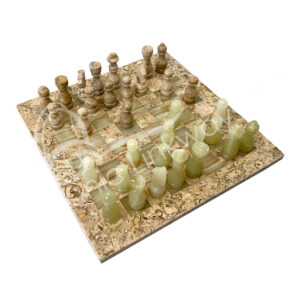 CHESS SET - CORAL & GREEN ONYX 12 X 12"