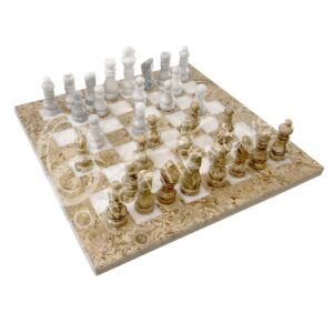 CHESS SET - CORAL & WHITE MARBLE 12 X 12"