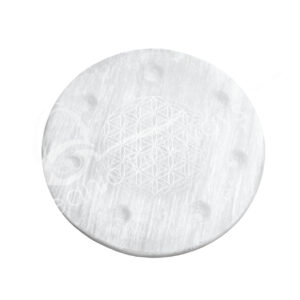 MARBLE HOLDER - SELENITE ENGRAVED FLOWER OF LIFE 5.25"DIA.