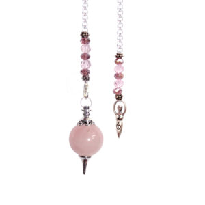 Rose Quartz Ball Pendulum with Goddess & Beaded Chain