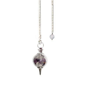 Amethyst & Crystal Quartz Chips Stones Glass Ball Pendulum