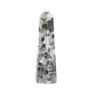 Polished Crystal Quartz with Black Tourmaline Obelisk