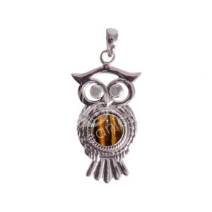 Tiger Eye Owl Sterling Silver Pendant