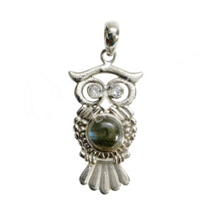 STERLING SILVER - PENDANT OWL LABRADORITE 0.75"W X 2"L