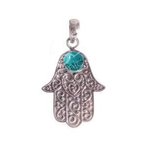 Silver Pendant Turquoise Hand of Fatima