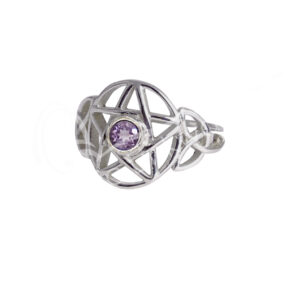 STERLING SILVER - RING, ADJUSTABLE PENTACLE AMETHYST