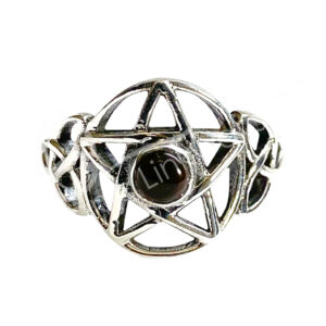 STERLING SILVER - RING, ADJUSTABLE PENTACLE BLACK ONYX