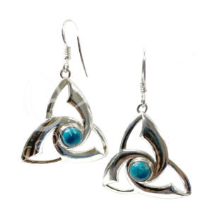 STERLING SILVER - EARRINGS TRIQUETRA CHRYSOCOLLA 1"W X 1.5"L
