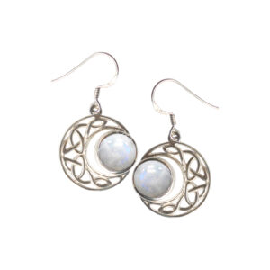 Rainbow Moonstone Celtic Moon Sterling Silver Earrings