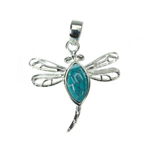 STERLING SILVER - PENDANT DRAGONFLY TURQUOISE 1.75"